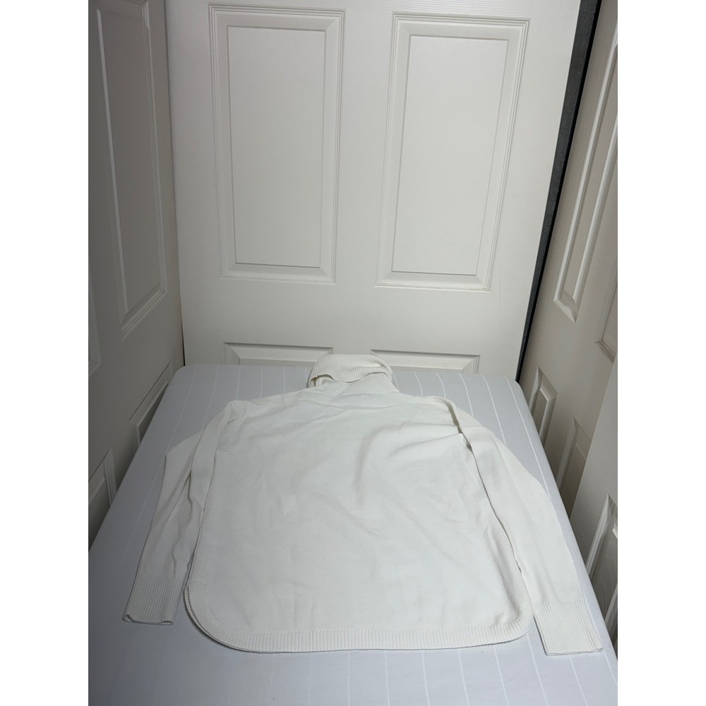 French Connection White Turtleneck Sweater Oversized Curved Hem Knit Top Medium - Picture 6 of 6